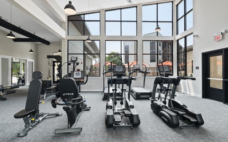 Spacious gym with workout equipment